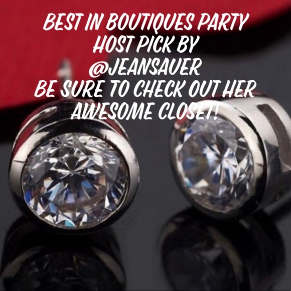 New Platinum Plated Cubic Zirconia Stud Earrings - Picture 5 of 7